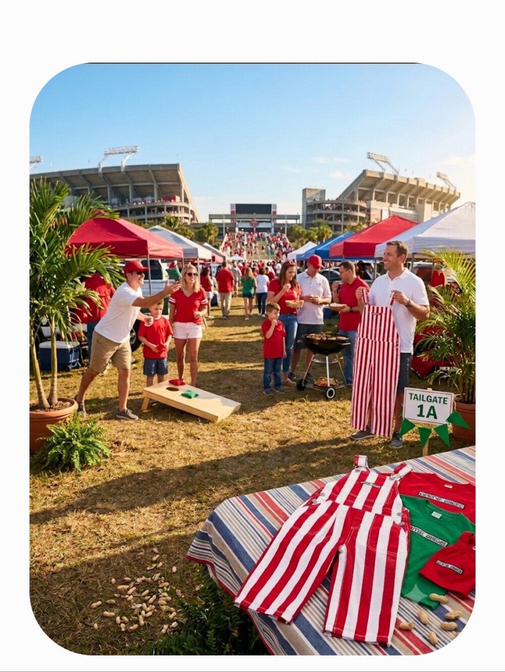 Game Bibs Red and White Striped Game Day Overalls-18 Months